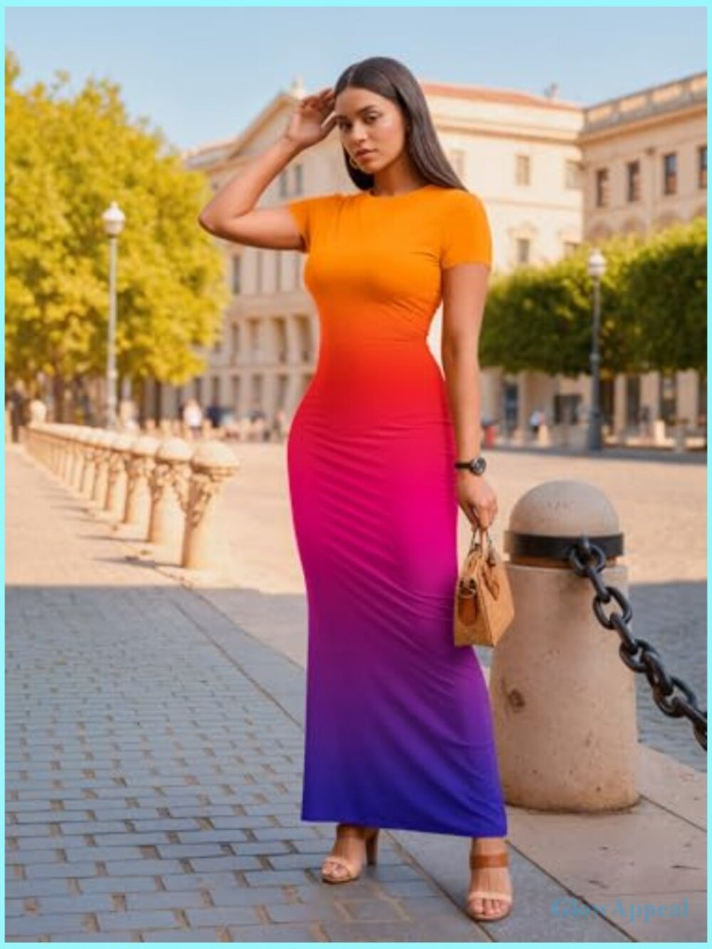Sexy Bodycon Maxi Dress Short Sleeve Slim Fit Summer Dress - Picture 4 of 4